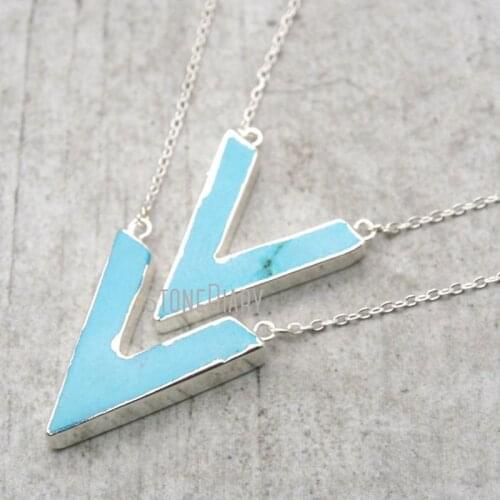 10Pcs Silver Plated V-shape Chains Necklaces Blue Turquoises Top Double Bail Chains Necklaces Clearance 18-32inch NM14927