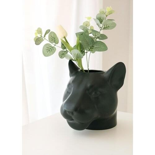 Nordic Ceramic Animal Leopard Three-dimensional Head Flower Pot Sculpture Decoration Living Room Desktop Home Decor Ornaments