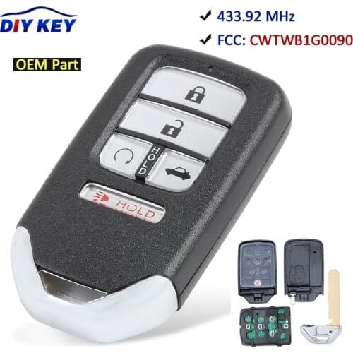 DIYKEY CWTWB1G0090 OEM Part Keyless Prox Smart Remote Car Key Fob 5 Buttons 433MHz 4A Chip for Honda Accord 2018 2019 2020