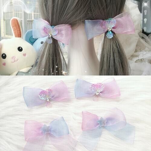 Origional Lolita Hair Accessories Gradient Pink Blue Hair Clip Lolita Double Ponytail Fairy a Pair of Hairclips Side Clip