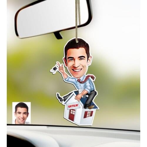 Personalized Mr Real Estate Consultant Caricature Of Wood Car Rearview Mirror ornament