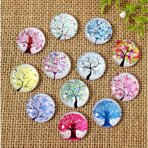 Different type Glass mosaic Dome tree pattern Printed Half Round Gems for Jewelry Making Handcrafts