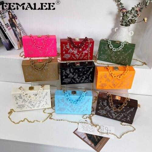 2021 New Luxury Designer Ladies Box Purses Handbags Fashion Acrylic Graffiti Shoulder Bags for Women Small Jelly Crossbody Bags