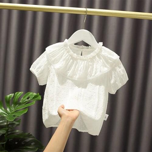 Girls shirts and childrens clothing 2021 summer childrens short-sleeved tops for girls, sweet lace collar shirts, baby shirts