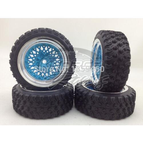 New Design Tire 4pcs 1/10 Rally Tires Tyre(Fighter)Wheel Rim (Chrome+Painting Light Blue) fits for 1:10 Rally Car 1/10 Tire