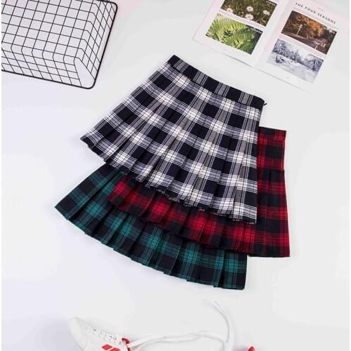 School Dresses High Waist Plaid Pleated Skirt Students Cosplay Anime Jk Uniform Sailor Suit Red Black Green Short Skirt For Girl