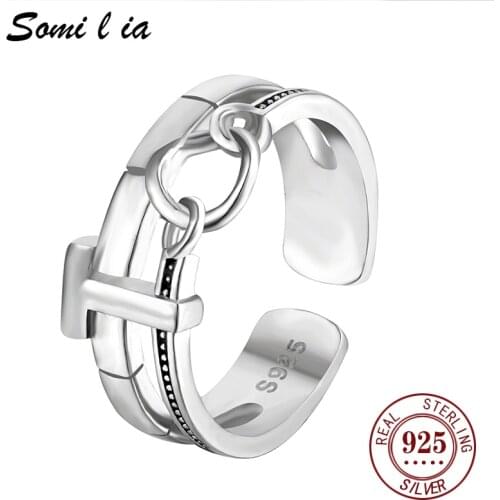 Somi l ia 100% 925 Sterling Silve rclassic Open Stacking Rings for Women Men Vintage Statement Fashion Jewelry Anillos SML3033
