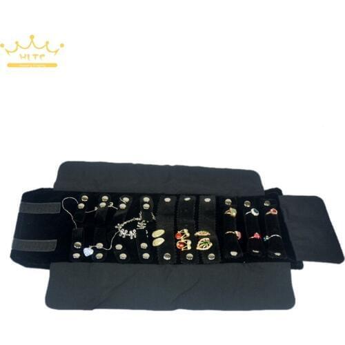 Jewelry Roll Bag For Ring Earrings Organizer Jewellery Storage Bags Portable Pendant Display Cases Black/Grey Velvet 16*12cm
