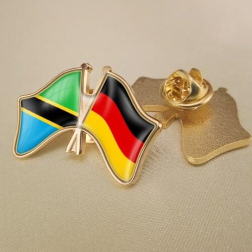 Tanzania and Germany Crossed Double Friendship Flags Lapel Pins Brooch Badges