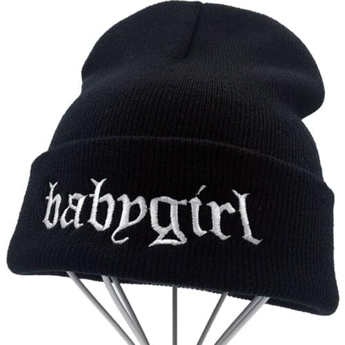 New babygirl letter embroidery knitted beanie hat 100% cotton flexible soft fashion beanies unisex hip hop ski cap warm