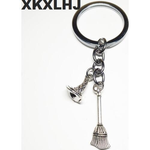 XKXLHJ 1PCS Fashion Jewelry Witch Hat and Broom Key Chain Witch Hat And Broom Glamour
