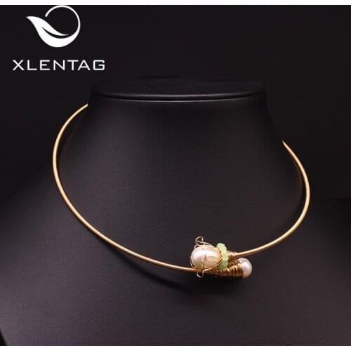 Xlentag Nautral Fresh Water Pearl Flower Choker Necklace For Women Engagement Lovely Necklace Party Luxury Fine Jewellery GN0177