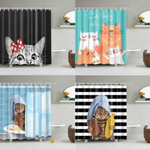 3D Print Animal Cat Shower Curtain Bathroom Waterproof Polyester Curtain Octopus Washable Bath Decor Curtains With 12 Hook