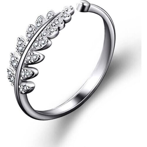 S925 Stamp SIlver Color Full Micro Zircon Rings Leaf Adjustable Rings for Women Jewelry Wholesale Anillos Bague