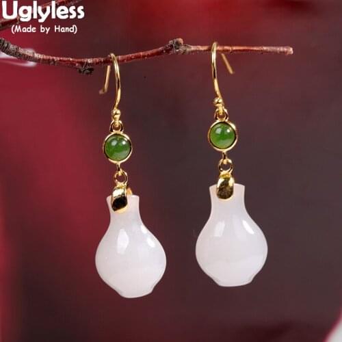 Uglyless Nature Jade Bottles Vases Earrings for Women China Chic Vintage Fashion Earrings 925 Silver Brincos Bijoux Jasper Jewel