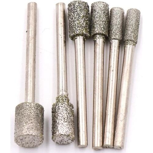 1PCS Grit60 3MM Shank Cylinder Diamond Grinding Head Cylindrical Points Coated Carving Burrs Lapidary Tools Jade Stone Marble