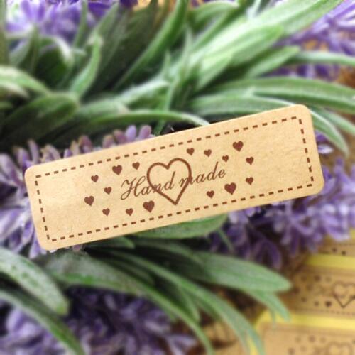 100PCS Heart Design Hand Made Seal Sticker DIY Multifunction Kraft Sticker for Handmade Products Hand Made Sticker Lables