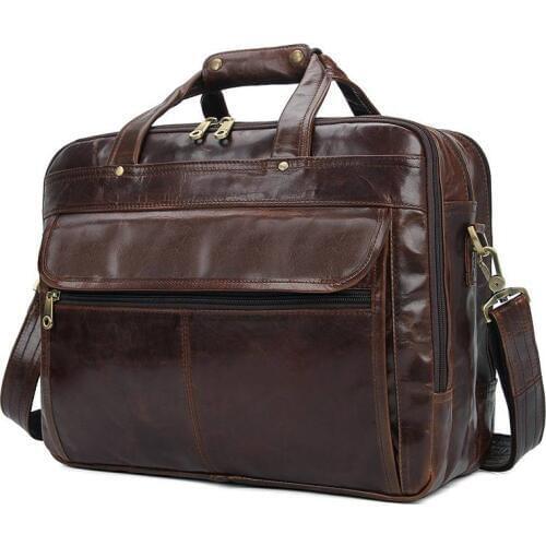 15" inch Laotop Briefcase Bags for Men 2018 Genuine Leather Vintage Brand large Capacity Brown Crossbody Shoulder Handbag bag
