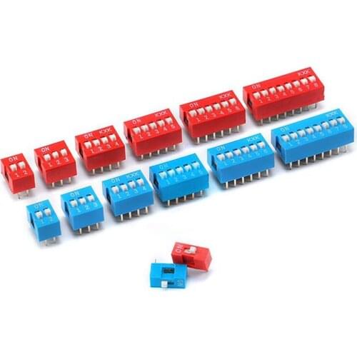50PCS/1LOT 2.54MM DIP Code Digital Slide Toggle Switches Red/Blue 1P 2 3 4 5 6 8PIN