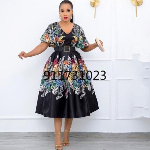 African Dresses For Women 2021 New Vetement Femme Dashiki Flower Print Africa Black Dress African Clothes Ankara Dresses Ladies