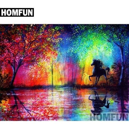 HOMFUN Full Square/Round Drill 5D DIY Diamond Painting "Forest horse" 3D Embroidery Cross Stitch 5D Home Decor A00967
