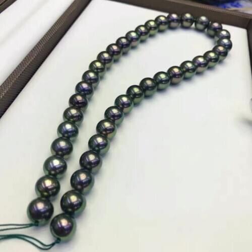 Free shipping 10-11mm round pearl necklace green pearl necklac 18inch 14k