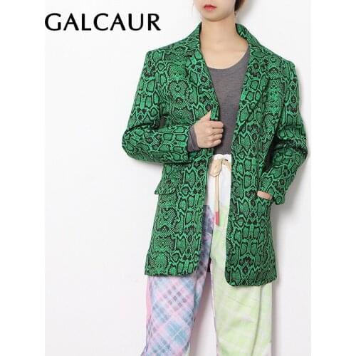 GALCAUR Hit Color Blazers For Women Notched Collar Long Sleeve Print Loose Designer High Street Coats Female 2021 Autumn Clothes