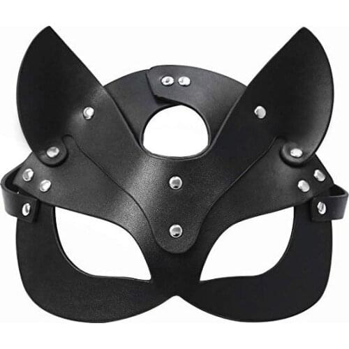 Erotic Fetish Head Mask Whip BDSM Bondage Constraint PU Leather Cat Halloween Mask Cosplay Sex Toys For Men Women Cosplay Games