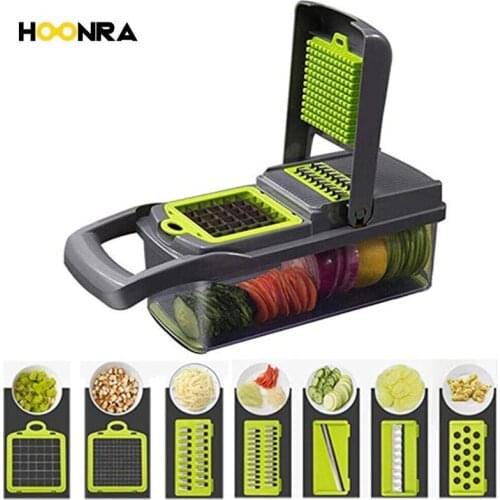 HOONRA 7 In 1 Multi-functional Vegetable Slicer Mandoline Slicer Kitchen Cutter Potato Masher Carrot Shredder Grater Tool