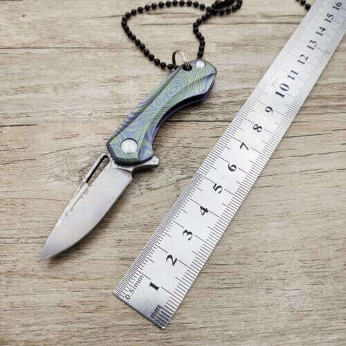 Damascus Stell Pocket Knife Titanium Handle Folding Blade Knife EDC Outdoor Camping Knives Necklace Hand Tools Unpacking knife