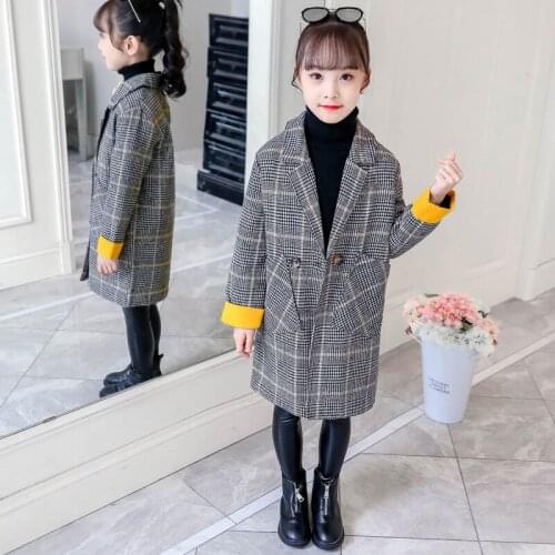 V Neck Jacket Winter Spring Coat Outerwear Top Children Clothes School Kids Costume Teenage Girl Clothing Woolen Cloth High Qual