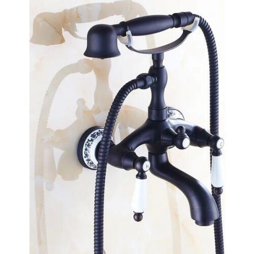 Oil Rubbed Brass Ceramics Base Wall Mounted Clawfoot Bath Tub Faucet Mixer Tap Telephone Style Hand Held Shower Head Set atf531