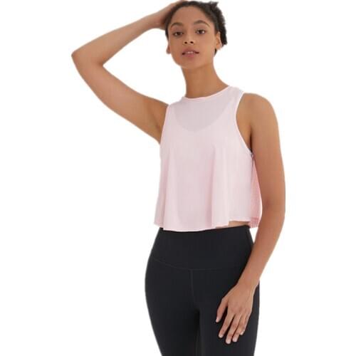 2020 Summer New Folds Women Running Vest Sexy Back Breathable Hollow Sleeveless Sports Vest Female Loose Perspective Yoga Top