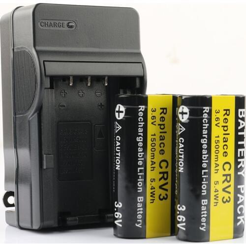 LANFULANG 2PC 3.6V 1500mAh Li-ion rechargeable Battery and Charger for CR-V3 CRV3 CR-V3P CRV3P KCRV3 LB-01 LB01