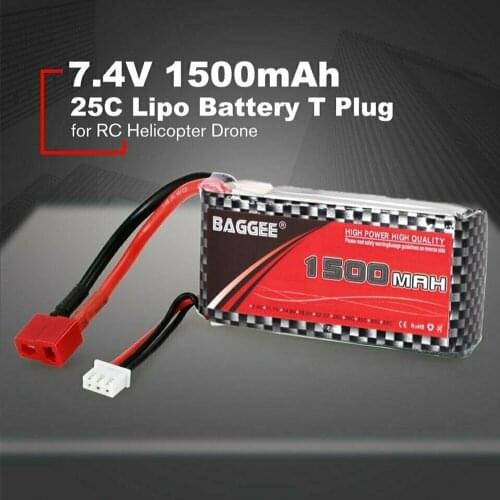 1pc 7.4V 1500mAh 25C 2S 1P Lipo Battery T Plug for RC Helicopter Drone NEW