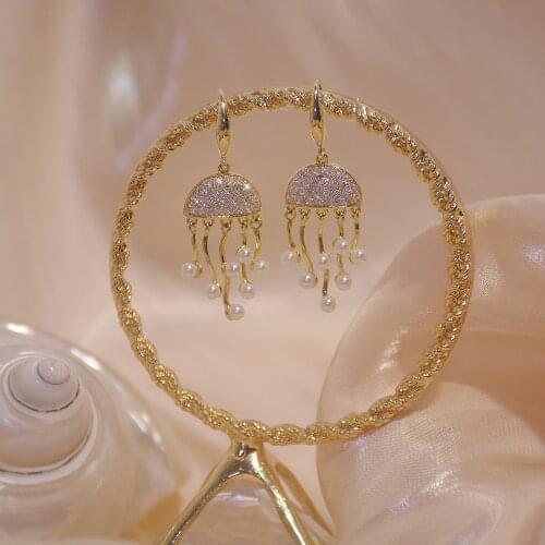 14k Real Gold Plated Fashion Jewelery Crystal Pearl Exquisite Irregular Luxury Earrings for Woman Holiday Party Elegant Earring