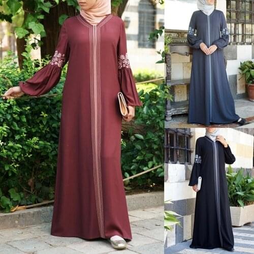 Arab Muslim Abaya Dress Women Latern Sleeve Print Maxi Long Dresses Islam Kaftan Robes Vintage Islamic Clothing Plus Size S-5XL