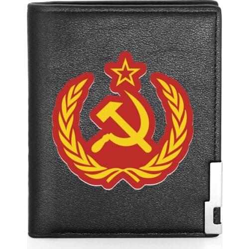 Soviet Communism Printing Mens Wallet Leather Purse For Male Credit Card Holder Short Slim Bifold Wallet Pocket