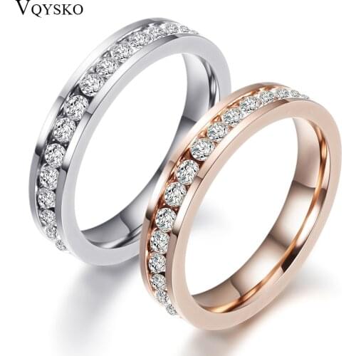 One Row Clear CZ Crystal Engagement Rings for Women Fashion Stainless steel Jewelry Wedding Ring Wholesale