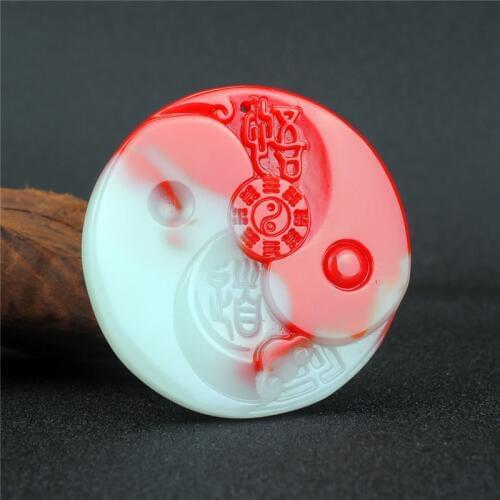 Bloodstone Chinese Jade Taiji Bagua Pendant Beads Necklace Charm Jewellery Fashion Accessories Hand-Carved Lucky Amulet Gifts