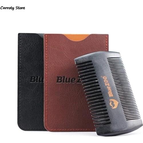 1PC Sandalwood Double-side Comb With PU Bag Beard Comb Massage Relax Hairbrush Anti-static Mustache And Beard Comb
