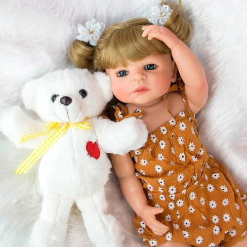 DollMai 55cm Lifelike full silicone Reborn Baby Dolls Girl Silicone Bebes Reborns Realistic bonecas bebe Dolls with bear plush