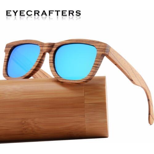 Luxury 100% Handmade Fashion Men Women Bamboo Sunglasses Polarized Retro Vintage Zebra Wood Wooden Frame Coating Mirrored