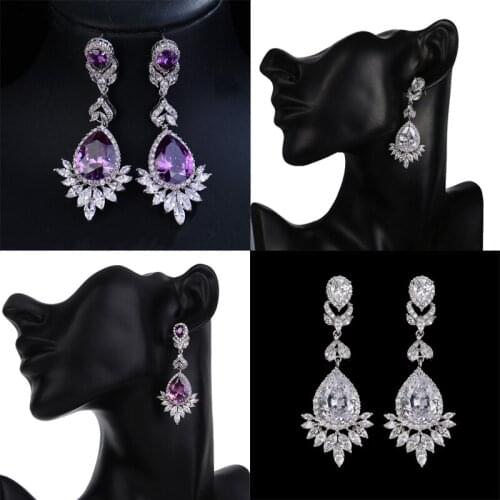 KSRA Luxury Purple Crystal Cubic Zirconia Earrings For Women Statement Wedding Earrings Brides Vintage Jewelry 2020 Gift