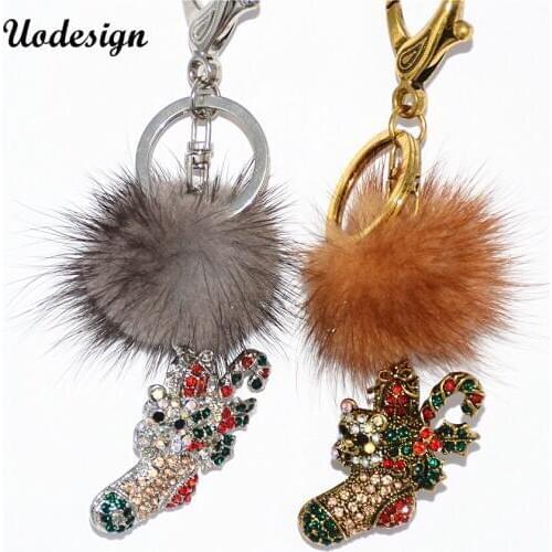 Christmas Fur Ball Shoes Keychain Bag Pendant Handbag Charm Key Ring Lovely Christmas Gift Jewelry
