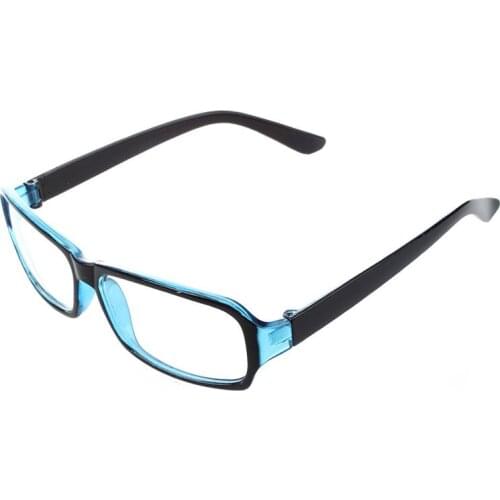 Unisex Black Blue Plastic Frame Arms Clear Lens Plain Glasses