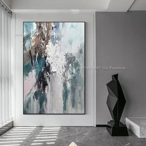 High Quality Gray Green Blue Abstract Dreamlike Shading Method Oil Painting Canvas Handmade Painted Home Decor Artwork