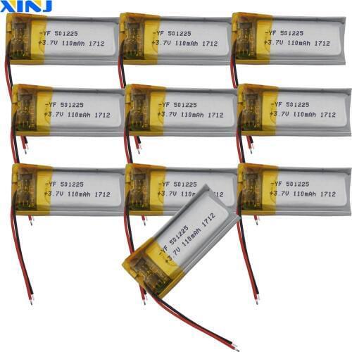 XINJ 10pcs 3.7V 110mAh LiPo Polymer Battery 501225 For Music player headphones bluetooth earphone speaker smart watch Car Camera