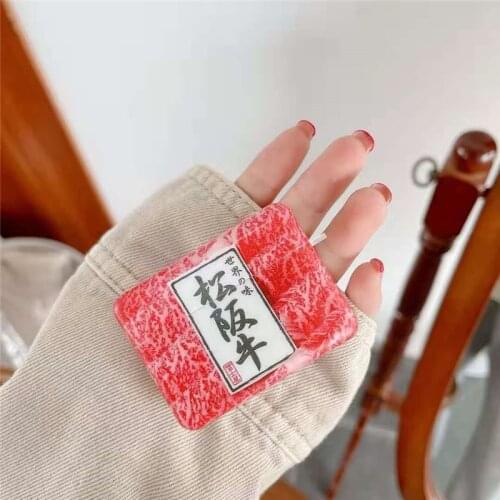 Funny Matsusaka beef Steak Square Case for Airpods 1 2 Shockproof IMD Charging Box Earphone Case for Airpods Pro Cover with Hook