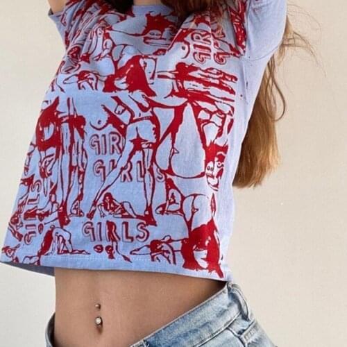 Za Print Bodycon Short T Shirt Short Sleeve Casual Fashion O Neck T Shirts 2021 Summer Y2k Vintage Sexy Streetwear Women T Shirt